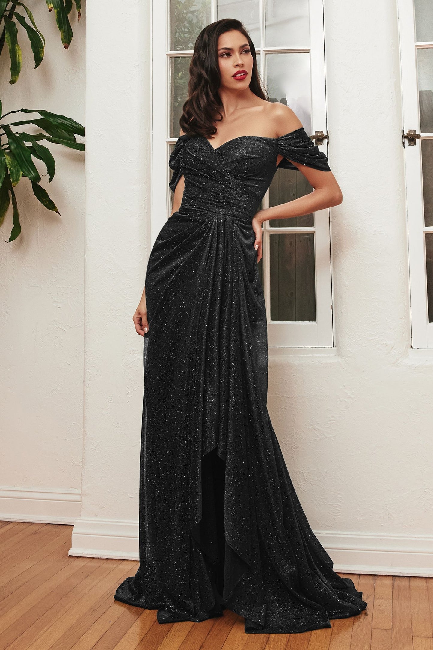 Strapless Off The shoulder Wrap Bodice Glitter Sequin Long Prom & Bridesmaid Dress CDCD878-5