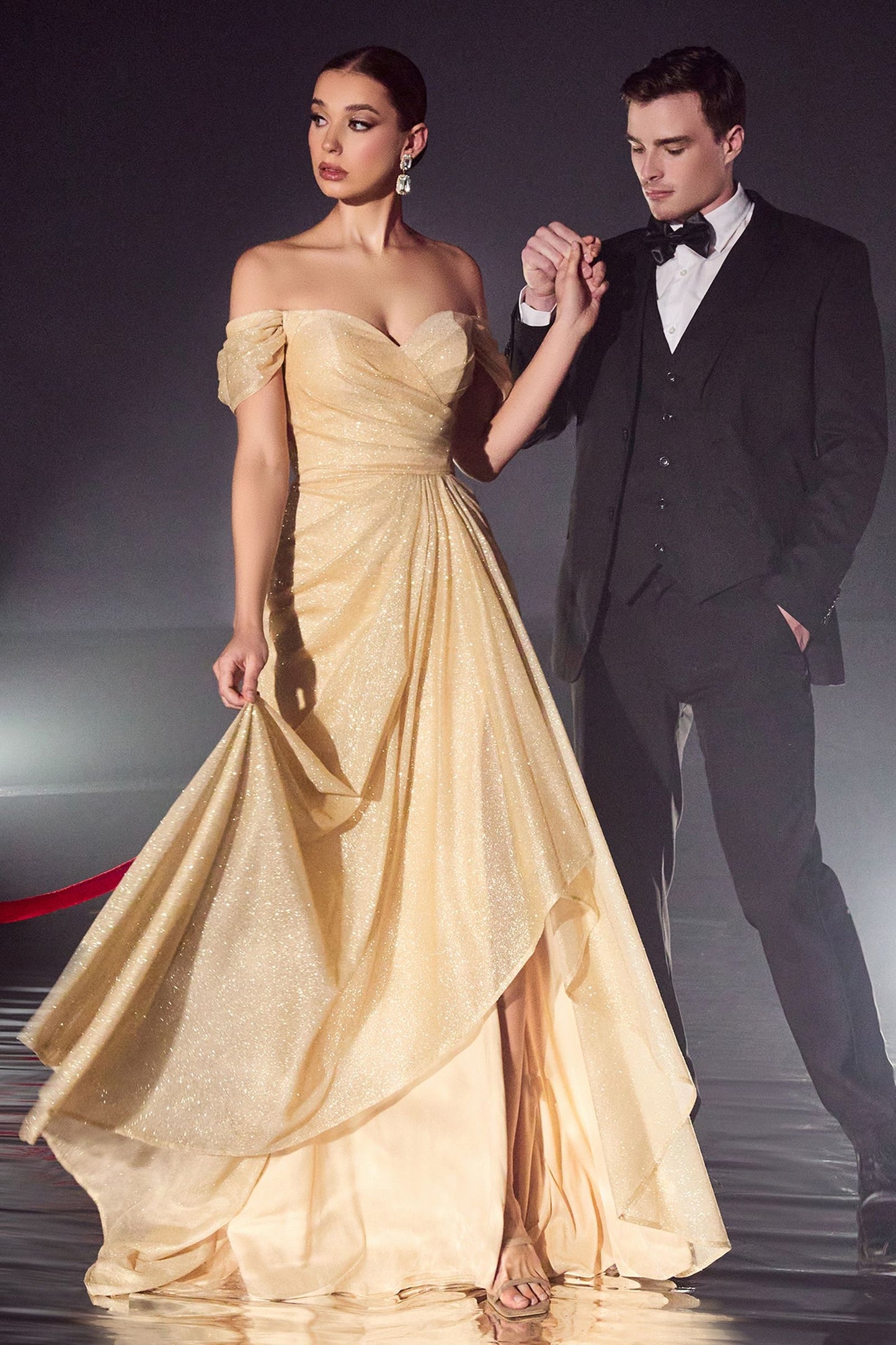 Strapless Off The shoulder Wrap Bodice Glitter Sequin Long Prom & Bridesmaid Dress CDCD878-6