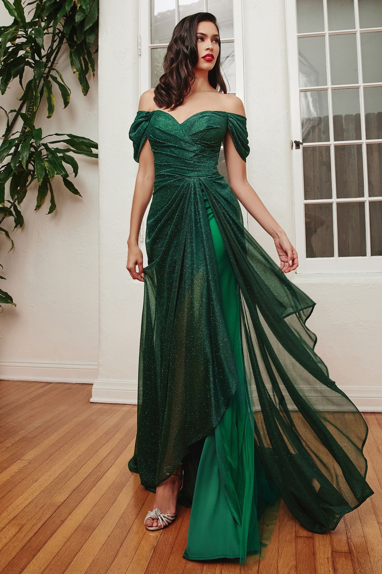 Strapless Off The shoulder Wrap Bodice Glitter Sequin Long Prom & Bridesmaid Dress CDCD878-3