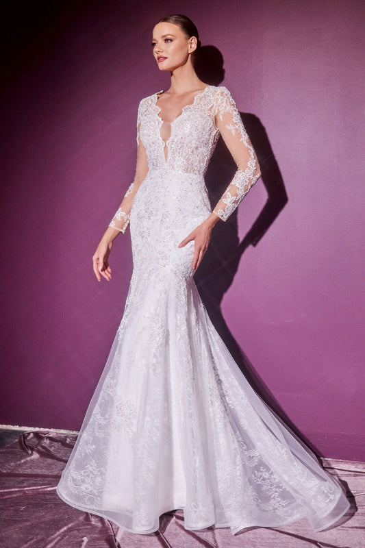 Layered Lace Mermaid Boho Open Back Long Sleeve Long Bridal & Wedding Dress CDCD951W