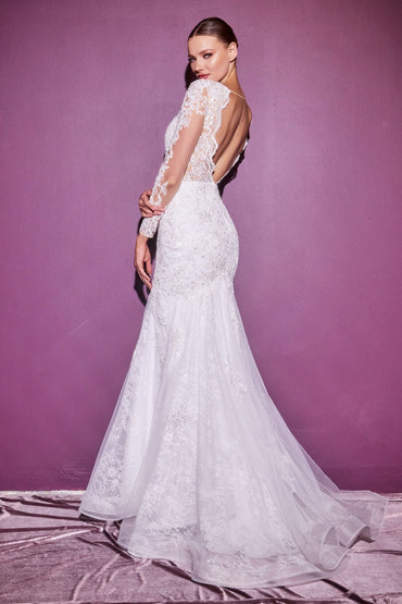 Layered Lace Mermaid Boho Open Back Long Sleeve Long Bridal & Wedding Dress CDCD951W