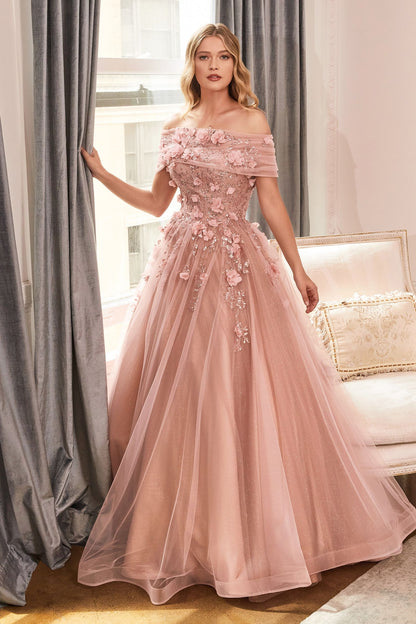 Strapless Glitter Sequin Tulle A-line Detachable Floral Shawl Embellished Long Prom & Ball Dress CDCD955
