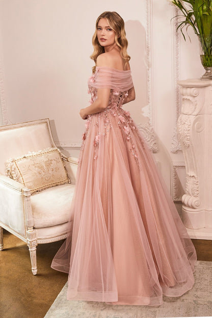 Strapless Glitter Sequin Tulle A-line Detachable Floral Shawl Embellished Long Prom & Ball Dress CDCD955