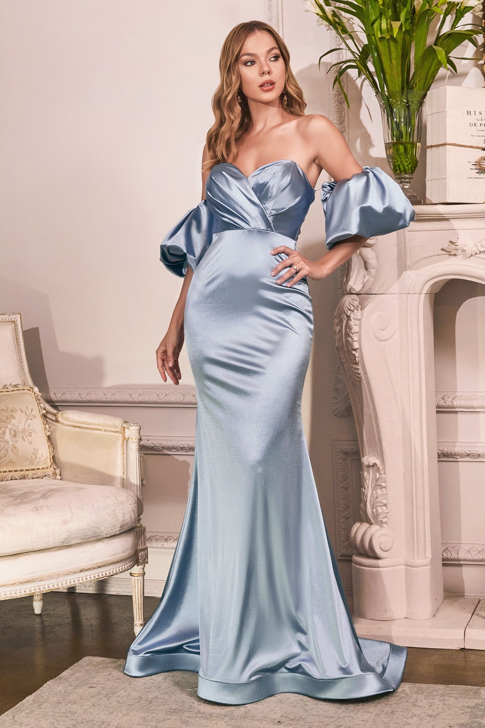 SATIN GOWN WITH PUFF SLEEVE CDCD983-2