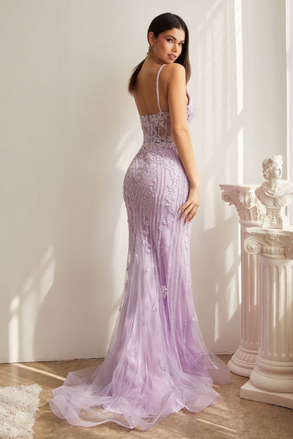 Black, Ice Blue & Lilac Beaded Mermaid Gown with Sheer Corset Bodice | Elegant Spaghetti Strap Formal Dress  CDCD992-5