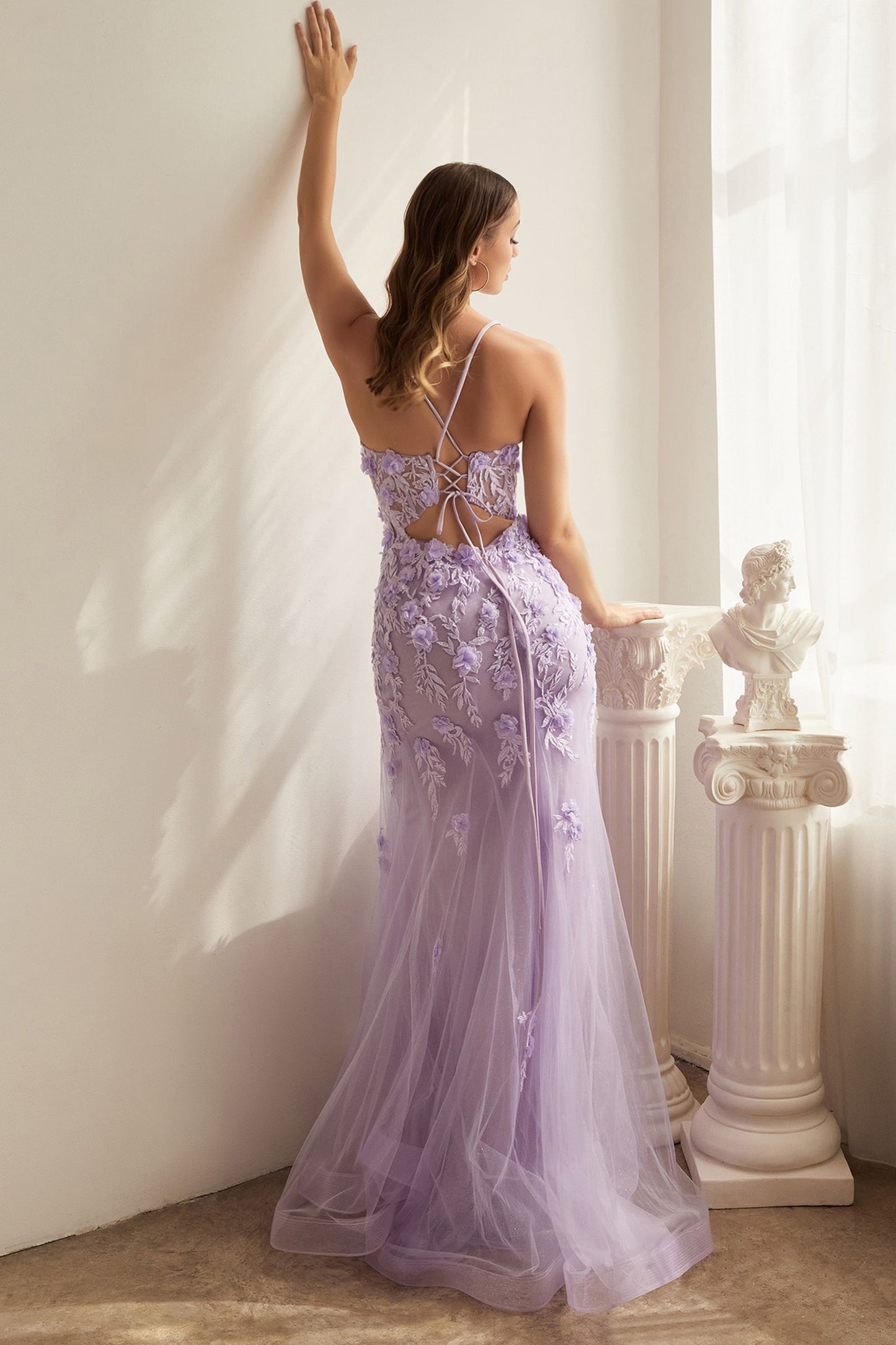 FITTED FLORAL APPLIQUE TULLE GOWN CDCD995-1