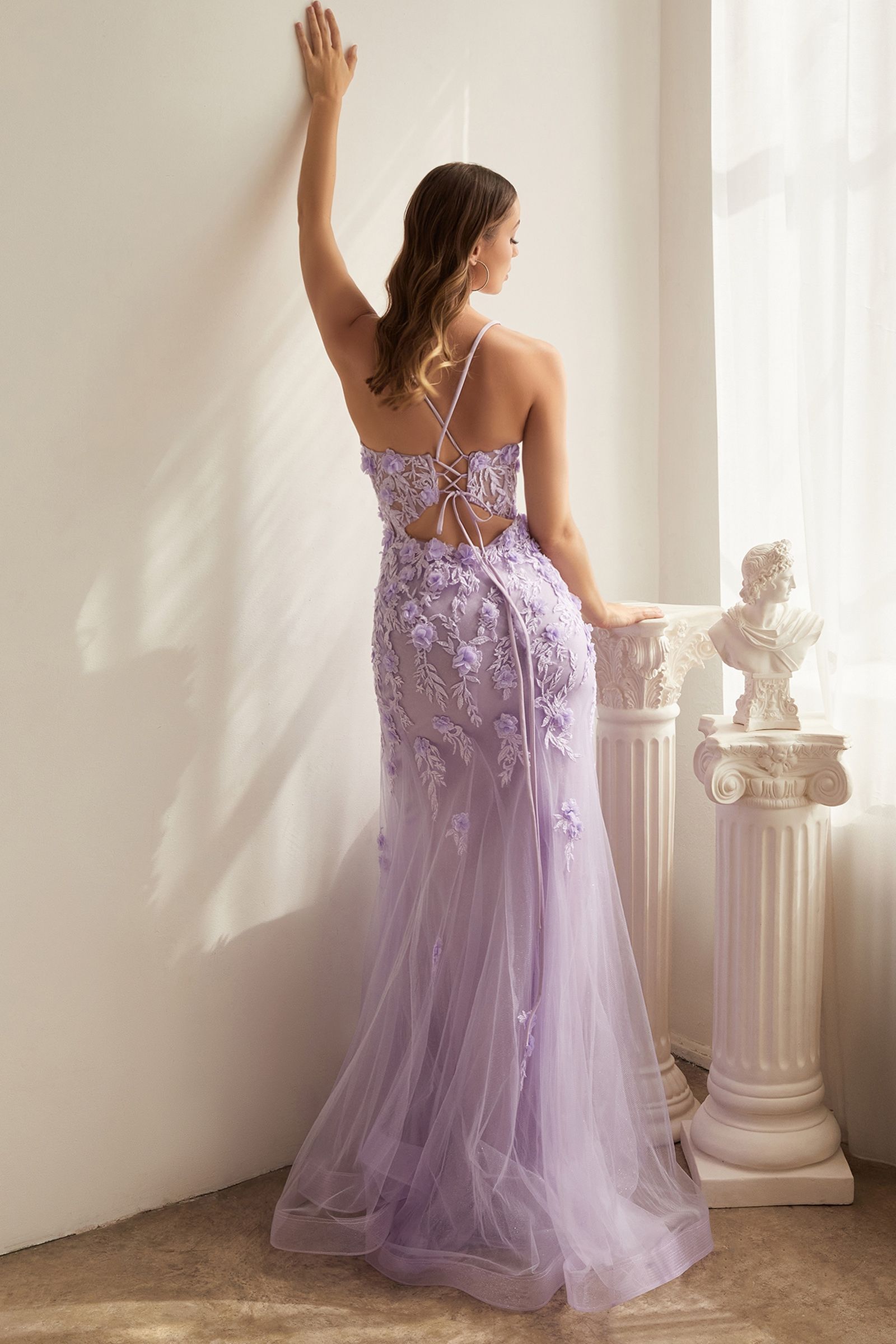 FITTED FLORAL APPLIQUE TULLE GOWN CDCD995-1