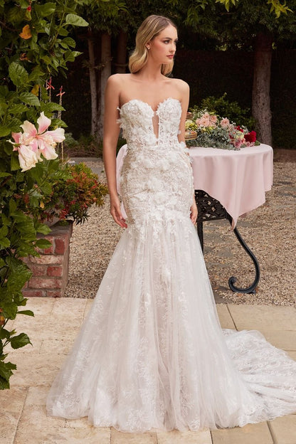 Strapless Embroidered Lace Mermaid Long Wedding Dress CDCDS434W