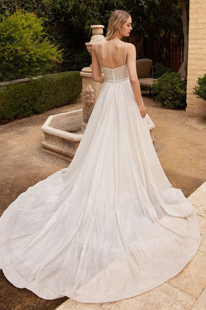 Glitter Bodice Sweetheart A-Line Spaghetti Straps Long Wedding Dress CDCDS435W