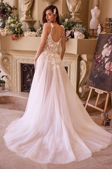 LACE APPLIQUED A-LINE TULE WEDDING DRESS CDCDS498W-1
