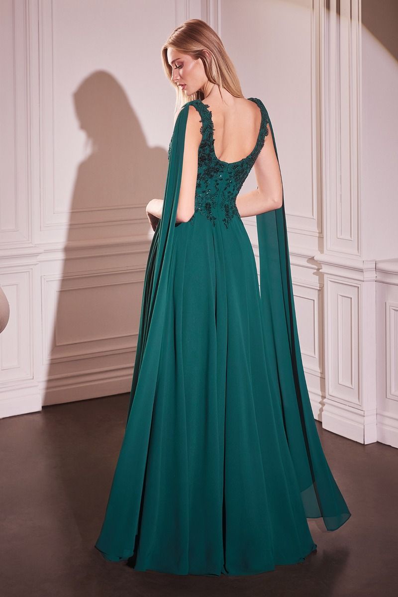 Sage Green Chiffon Gown with Embroidered Bodice and Side Slit  CDCDS509-3