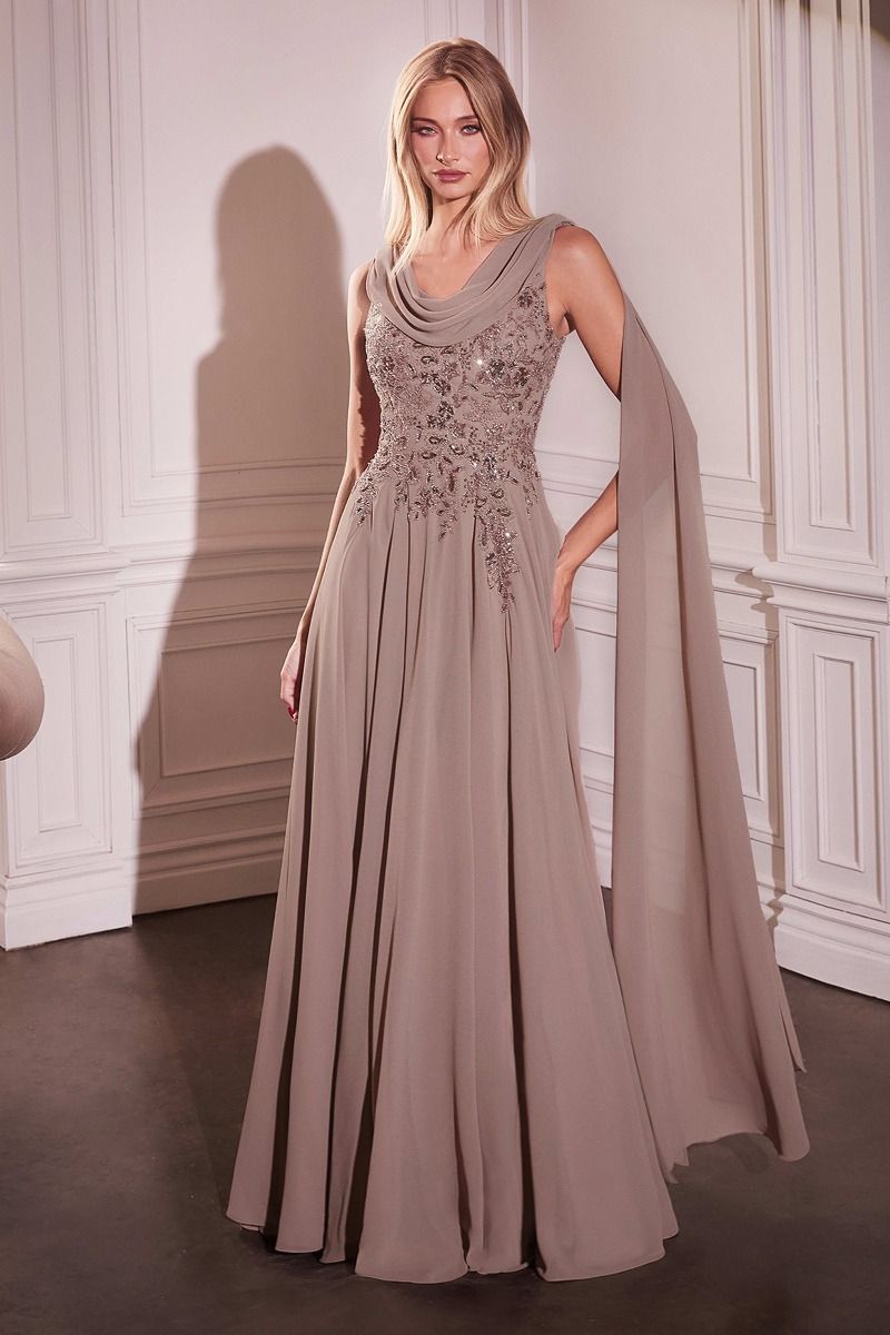 Sage Green Chiffon Gown with Embroidered Bodice and Side Slit  CDCDS509-5