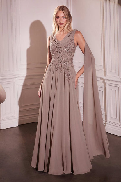 Sage Green Chiffon Gown with Embroidered Bodice and Side Slit  CDCDS509-5