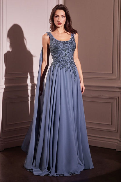 Sage Green Chiffon Gown with Embroidered Bodice and Side Slit  CDCDS509-4