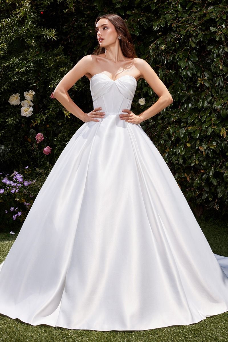 Strapless Soft Satin Off White Wedding Ball Gown w/ Sweetheart Neckline & Lace Up Back CDCDS512W-1