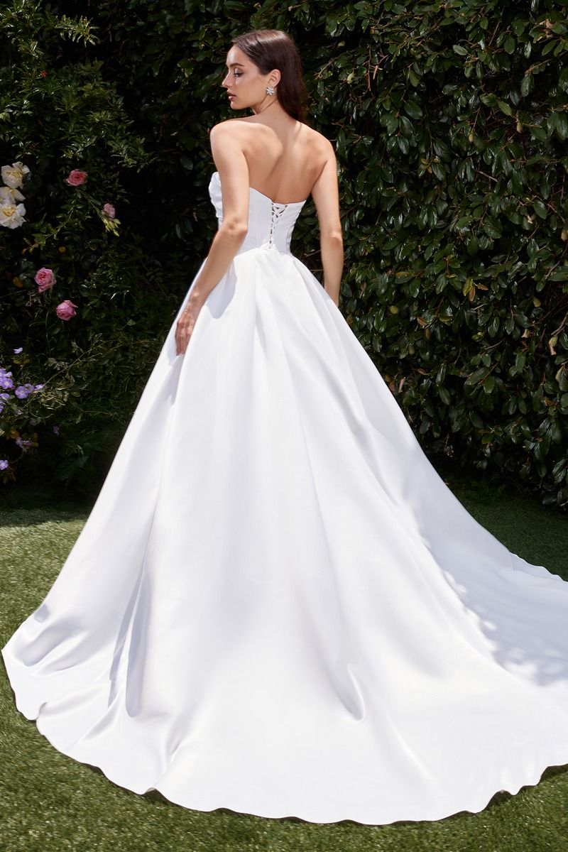 Strapless Soft Satin Off White Wedding Ball Gown w/ Sweetheart Neckline & Lace Up Back CDCDS512W-3