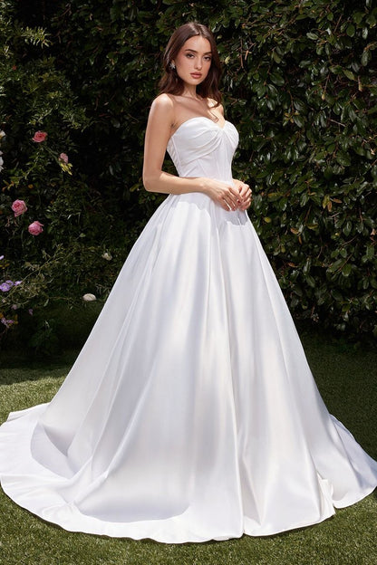 Strapless Soft Satin Off White Wedding Ball Gown w/ Sweetheart Neckline & Lace Up Back CDCDS512W-0