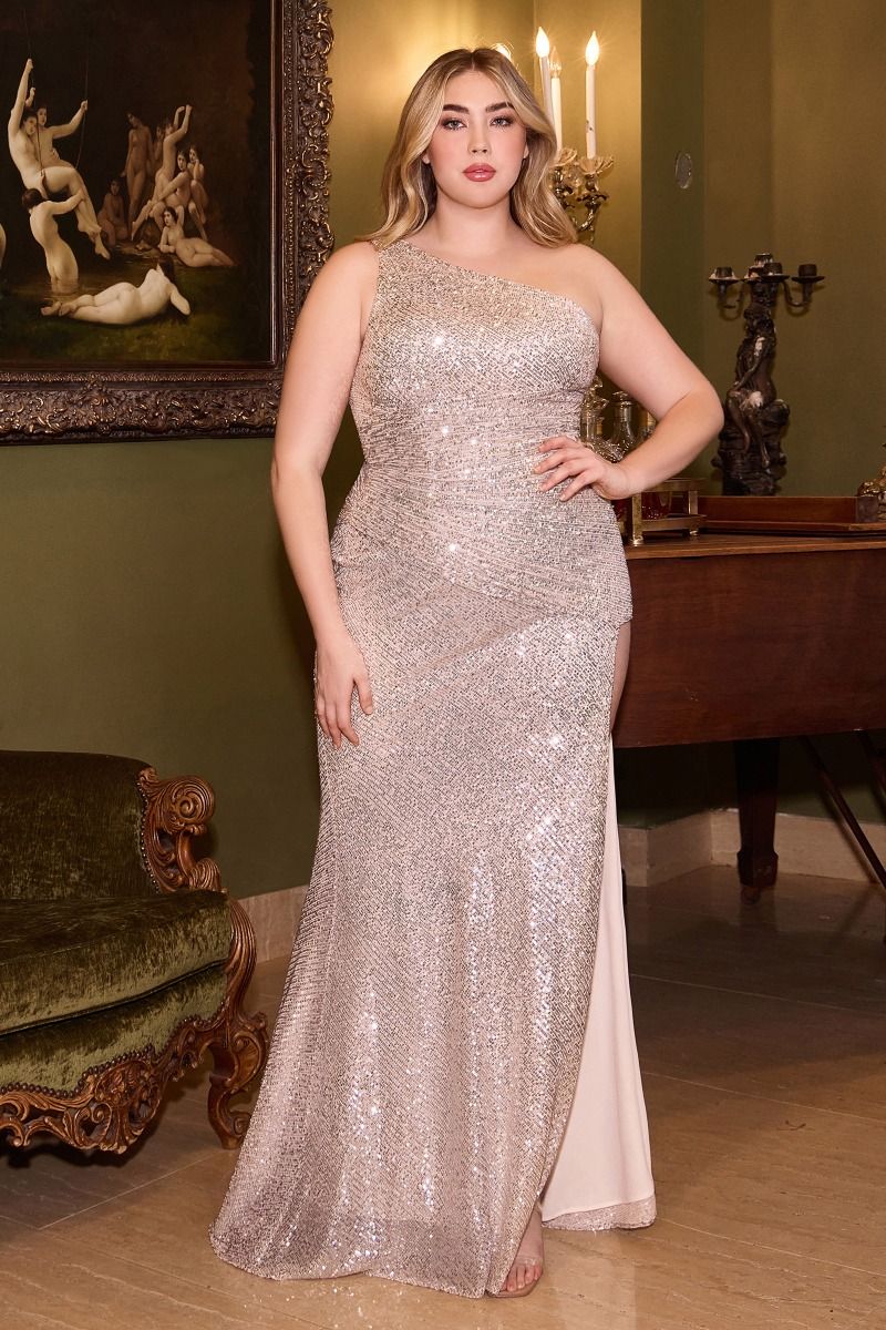 FITTED ONE SHOULDER SEQUIN GOWN CDCH077C-5