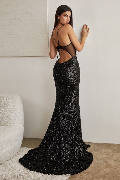 Sea Mist Crystal Embellished Illusion Corset Gown with Slit – Mermaid Prom Dress-1
