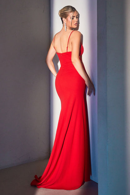 Black & Red Cutout Bodycon Gown | Spaghetti Strap Formal Dress with High Slit  CDCH129-2