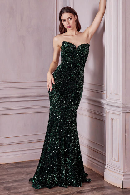 Royal Blue, Black & Fuchsia Strapless Sequin Gown | Sweetheart Mermaid Formal Dress  CDCH151-5