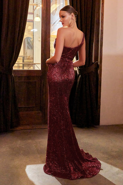 Sequin Gown w/ One Shoulder CDCH182-2