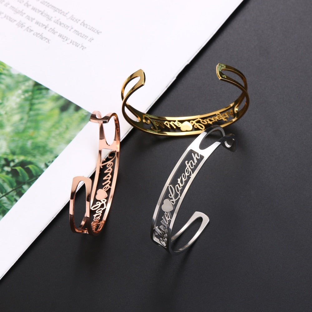 Christams Gift Friend Lovers 2 Names Love Bangles,Women Men Bangles Bracelets Wedding Jewelry-3