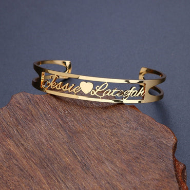 Christams Gift Friend Lovers 2 Names Love Bangles,Women Men Bangles Bracelets Wedding Jewelry-1
