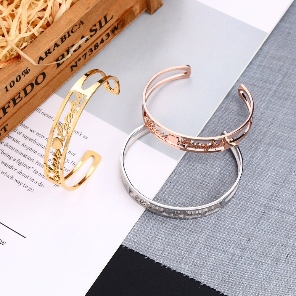 Christams Gift Friend Lovers 2 Names Love Bangles,Women Men Bangles Bracelets Wedding Jewelry-0