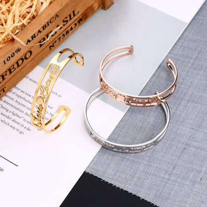 Christams Gift Friend Lovers 2 Names Love Bangles,Women Men Bangles Bracelets Wedding Jewelry-2