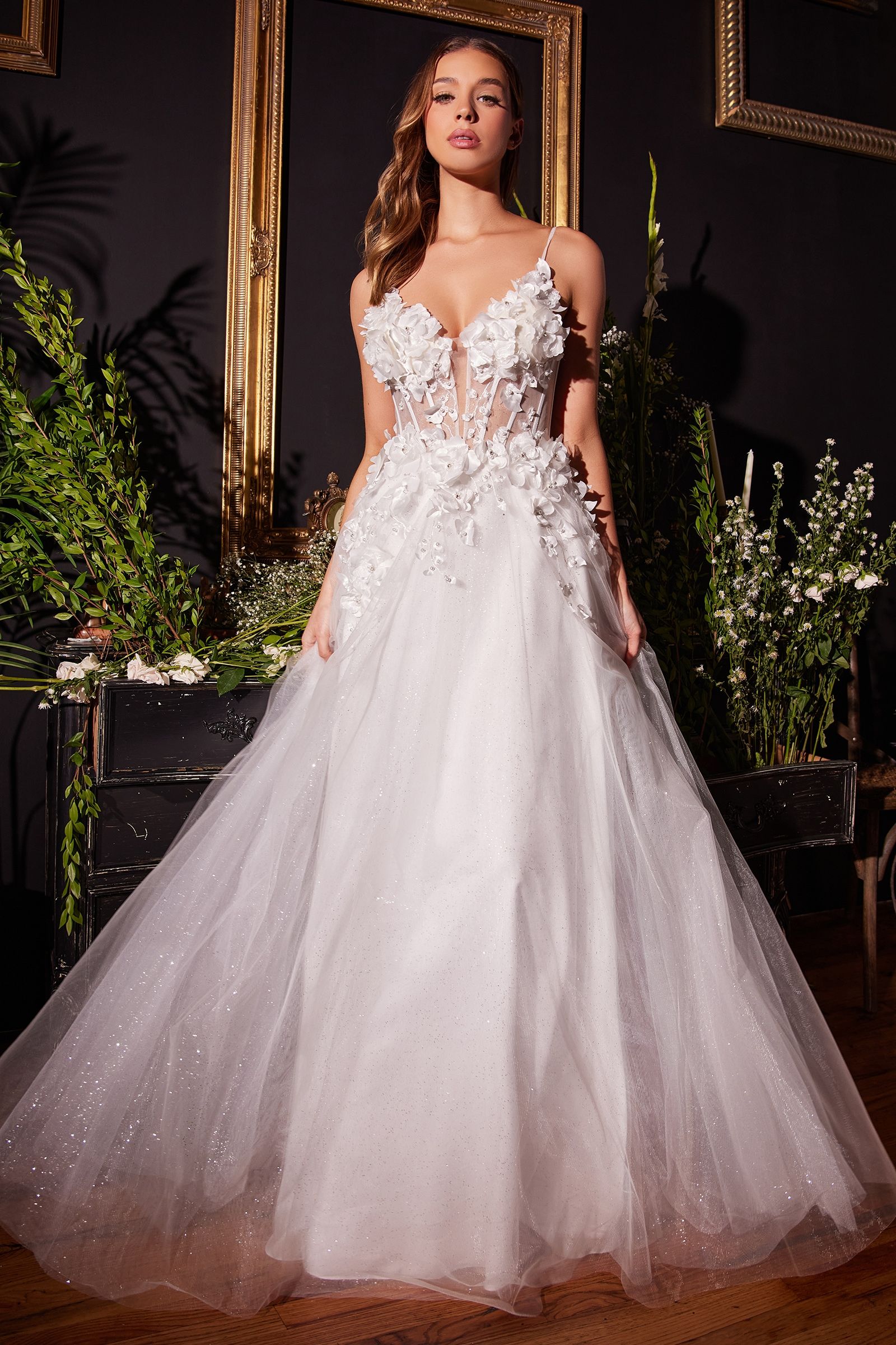 FLORAL APPLIQUE A-LINE TULLE BRIDAL GOWN CDCM321W-0