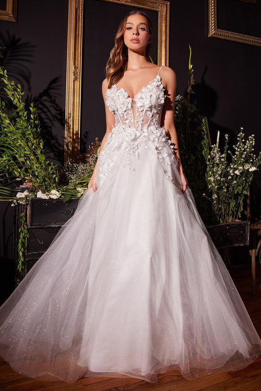FLORAL APPLIQUE A-LINE TULLE BRIDAL GOWN CDCM321W-0