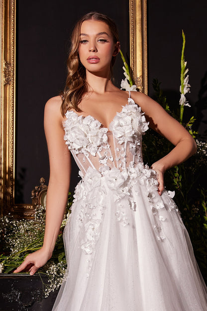 FLORAL APPLIQUE A-LINE TULLE BRIDAL GOWN CDCM321W-2