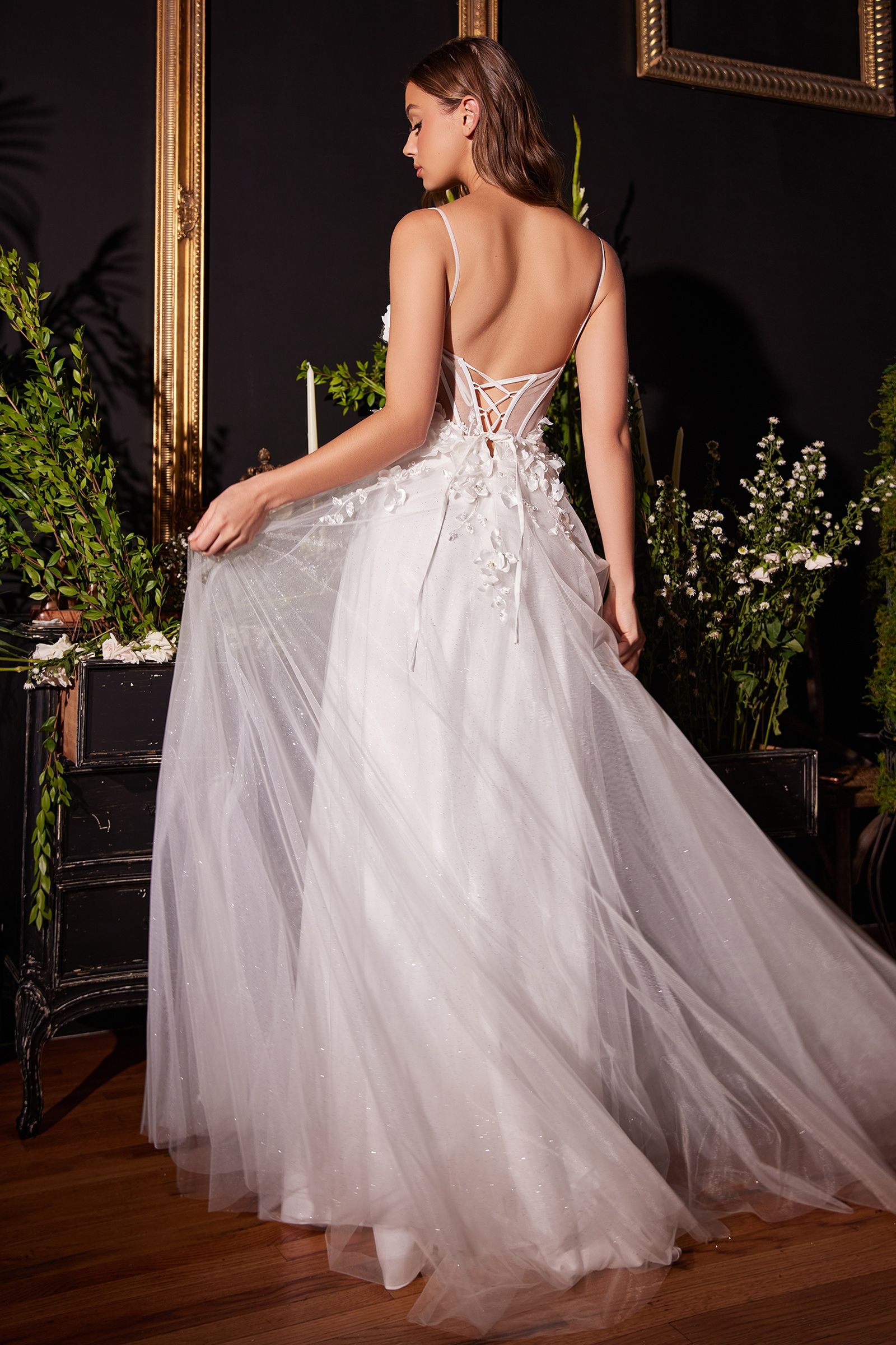 FLORAL APPLIQUE A-LINE TULLE BRIDAL GOWN CDCM321W-1