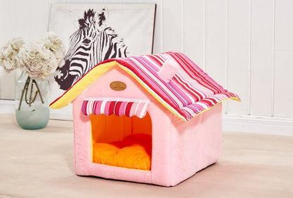 Cozy Striped Foldable Pet House And Bed-3