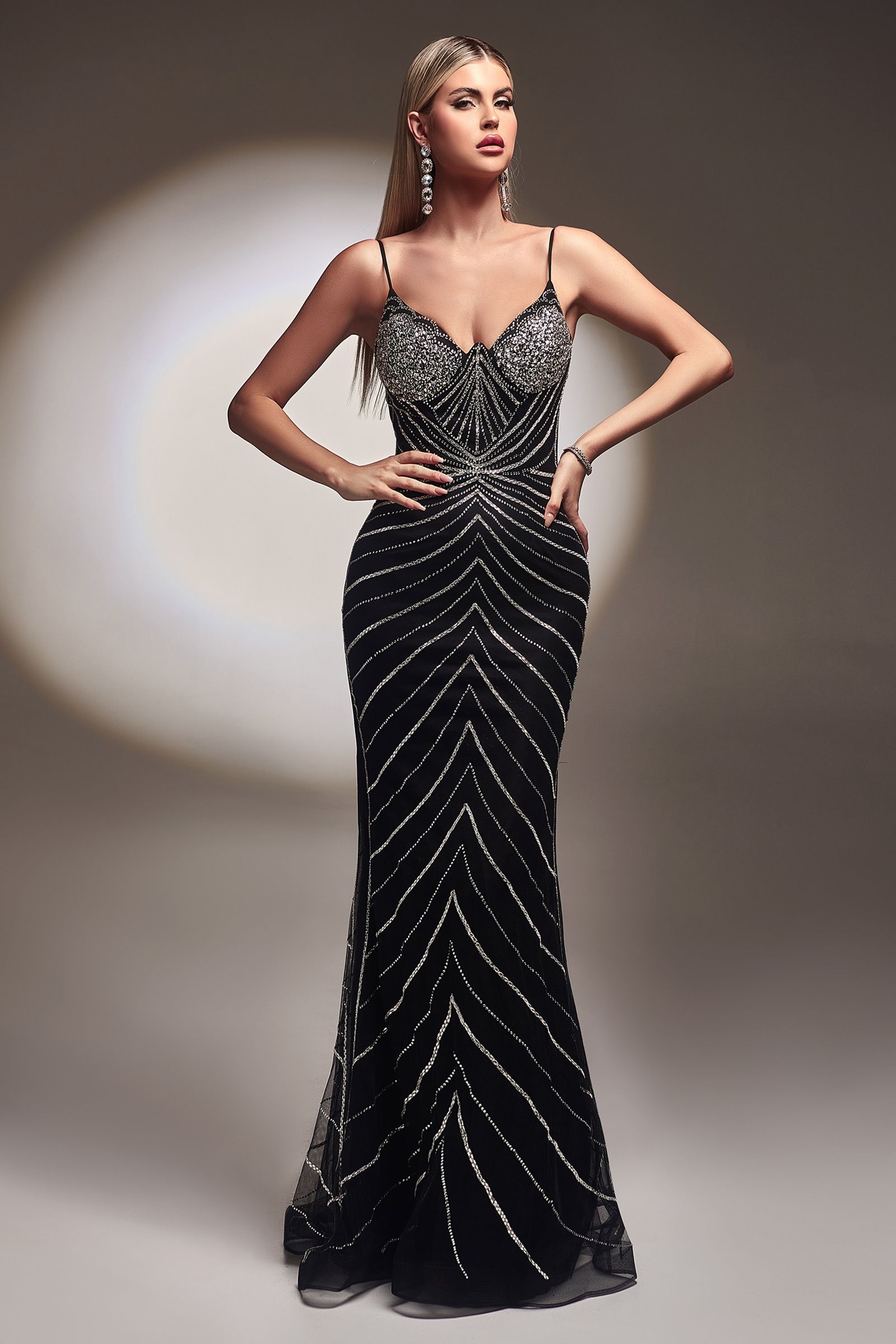 FITTED GLITTER PRINT GOWN CDCR866-1