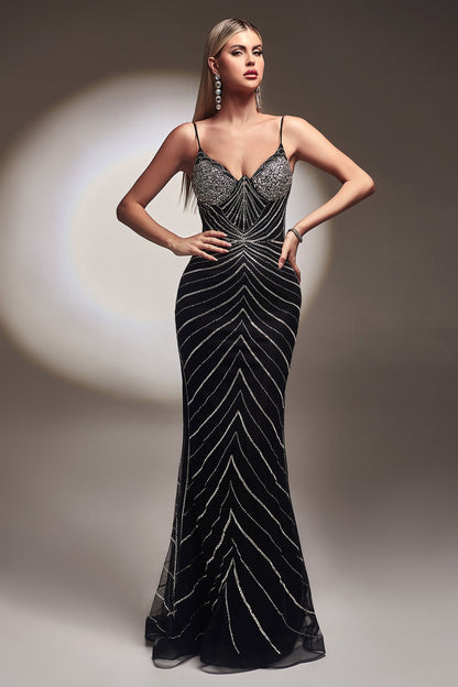 FITTED GLITTER PRINT GOWN CDCR866-1