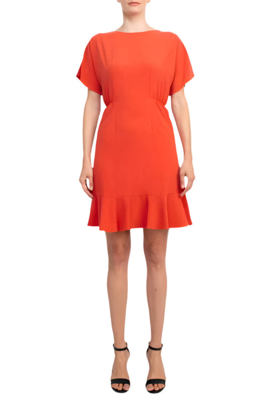 Donna Morgan Crew Neck Short Sleeve Fit & Flare Zipper Back Solid Jersey Dress-0