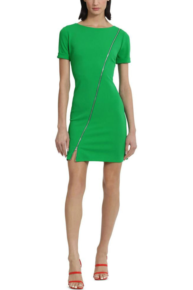 Donna Morgan Sleeve Scuba Crepe Dress with Zipper Detail-0