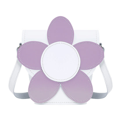 Handmade Leather Daisy Barrel Bag - White & Violet-0