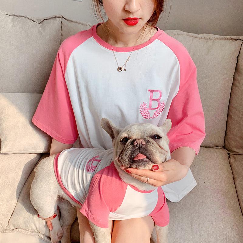 Double Yarn Stretch Dog Clothing Short Sleeve Parent-Child Set
