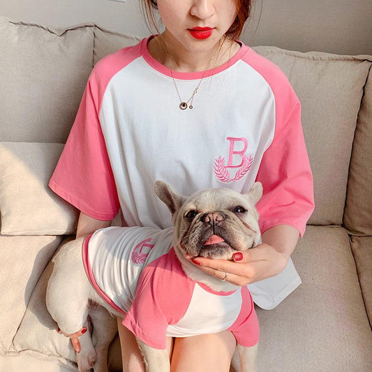 Double Yarn Stretch Dog Clothing Short Sleeve Parent-Child Set