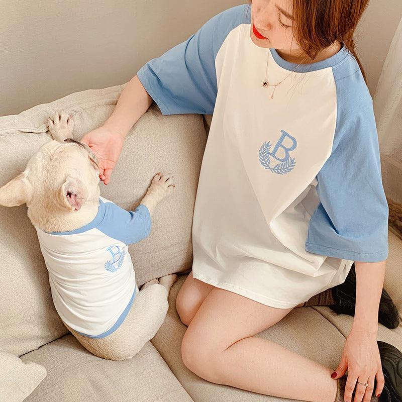 Double Yarn Stretch Dog Clothing Short Sleeve Parent-Child Set