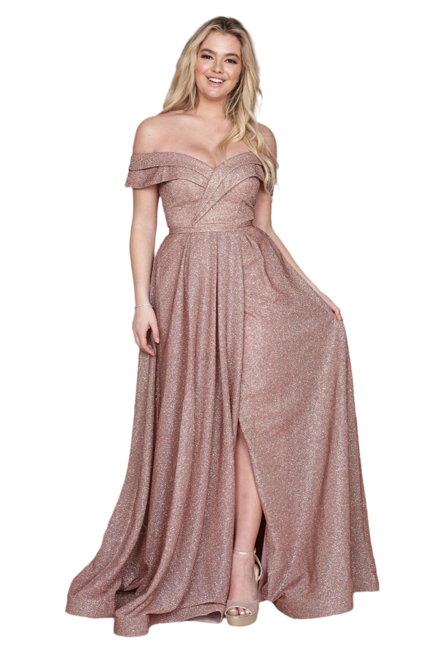 Dylan and Davids Full-Length Off Shoulder Glitter Prom Dress-5