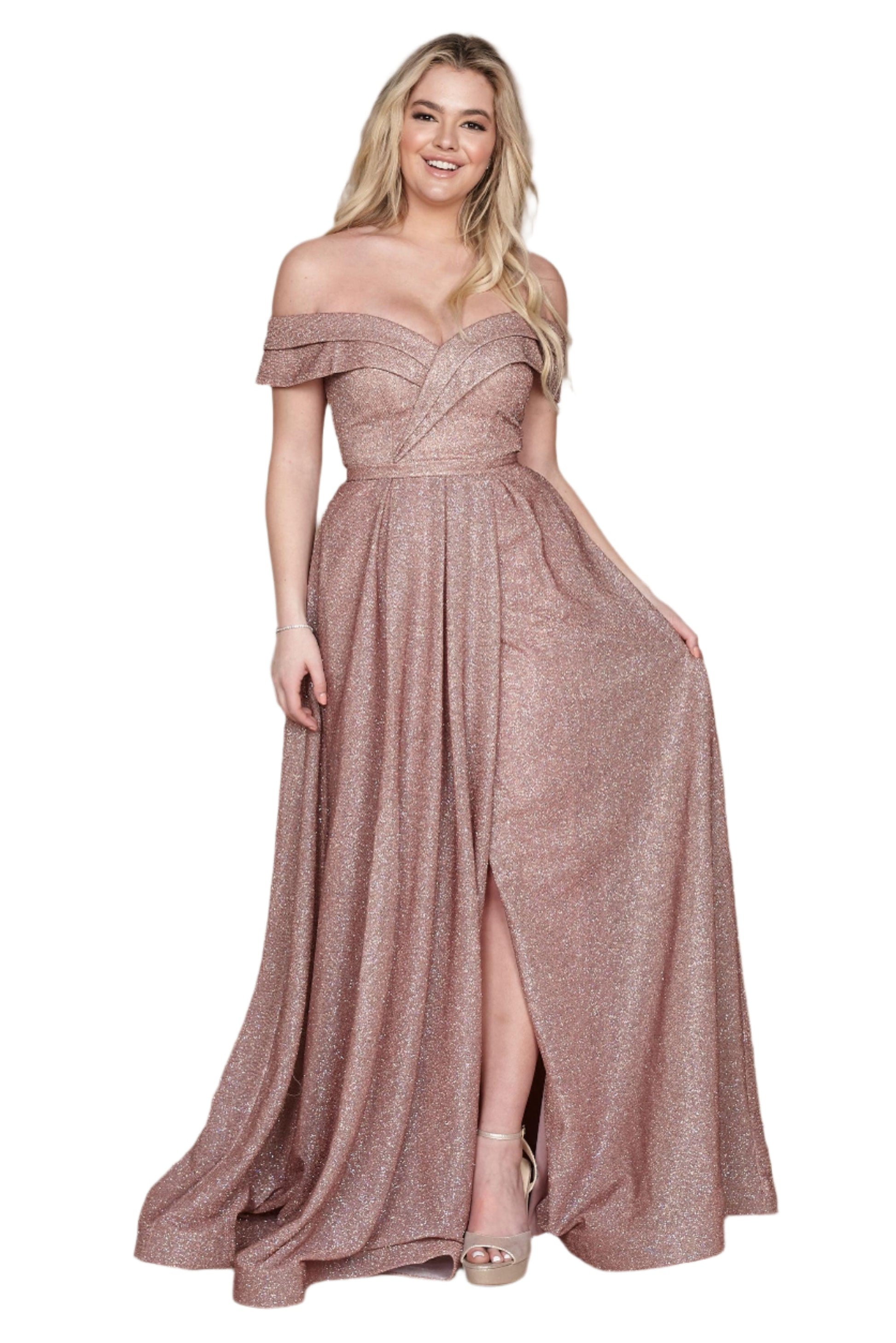 Dylan and Davids Full-Length Off Shoulder Glitter Prom Dress-5