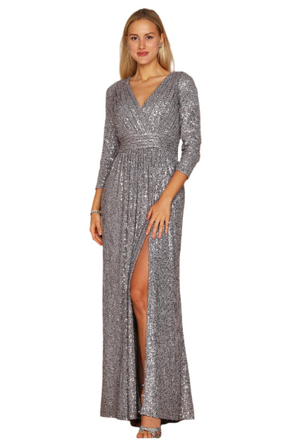 Dylan & Davids 3/4 Sleeve Sequin Beaded Gown-0