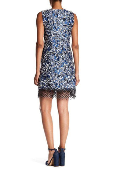 Elie Tahari V-Neck Sleeveless Zipper Back A-Line Floral Burnout Crochet Dress