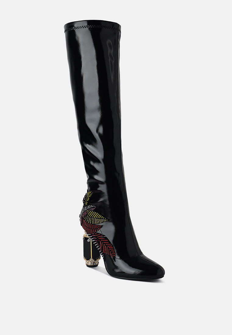 Ecstasy Fantasy Heel Patchwork Knee High Boots-1