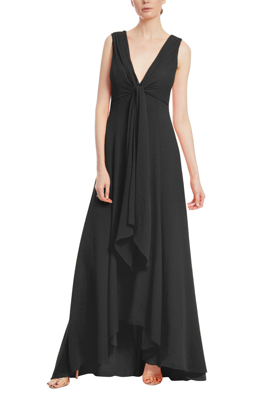 Badgley Mischka Front Knot High-Low Maxi Sleeveless Georgette Gown-0