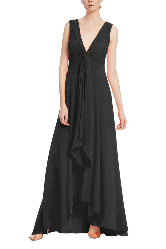 Badgley Mischka Front Knot High-Low Maxi Sleeveless Georgette Gown-0